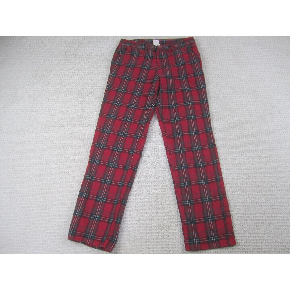Empyre Pants Juniors 5 Red Green Plaid Caelie Straight Crop Casual Cotton Blend